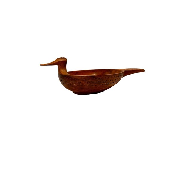 Vintage Hand Carved Yugoslavian Solid Wood Bowl Folk Duck Nut Dish Trinket Dish - Picture 3 of 6